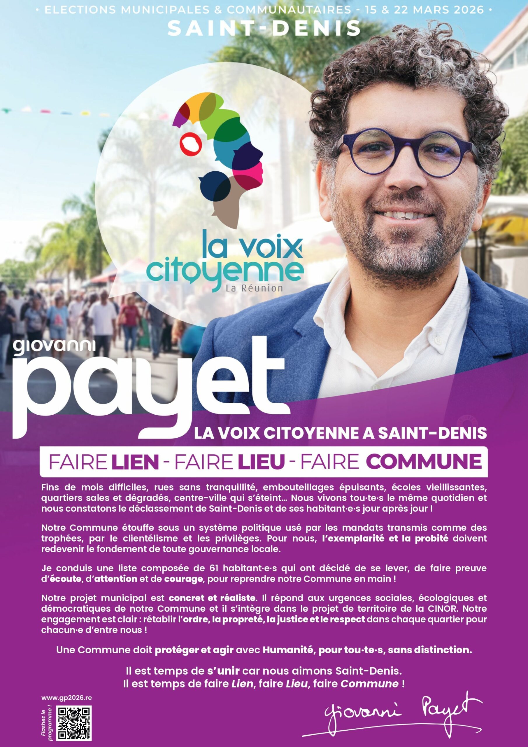 Profession de foi Giovanni Payet et la voix citoyenne saint-denis